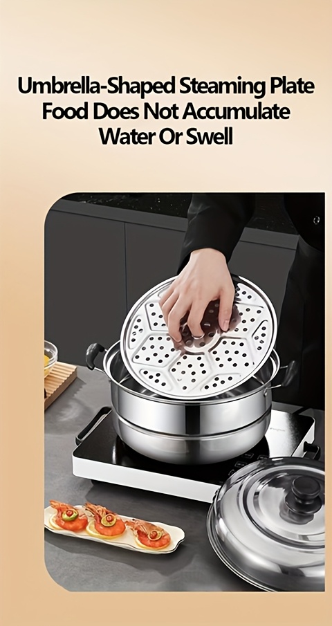 versatile 3 tier stainless steel steamer set with lid   bread   compatible with induction gas stoves   cookware electric stove soup pot cooking essentials details 6