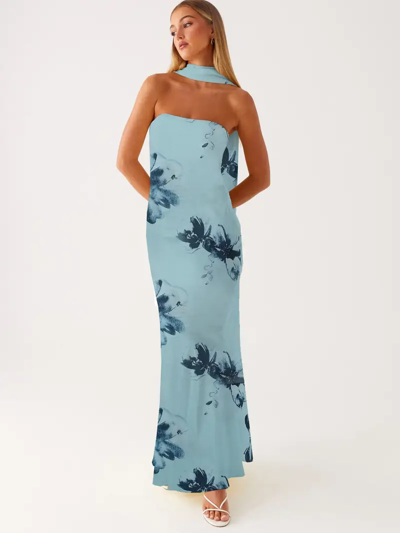 womens floral print bodycon strapless tube long dress scarf - Temu womens floral print bodycon strapless tube long dress scarf - Temu