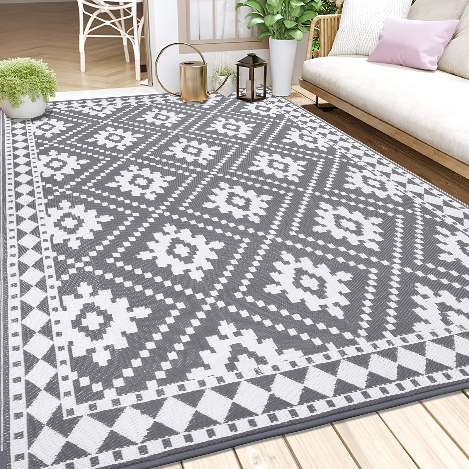 Image of Outdoor Rug 240x300cm, Balcony Rug Washable, Uv Resistant Plastic Rug Recycled For Motorhome Terrace Backyard Indoor Outdoor