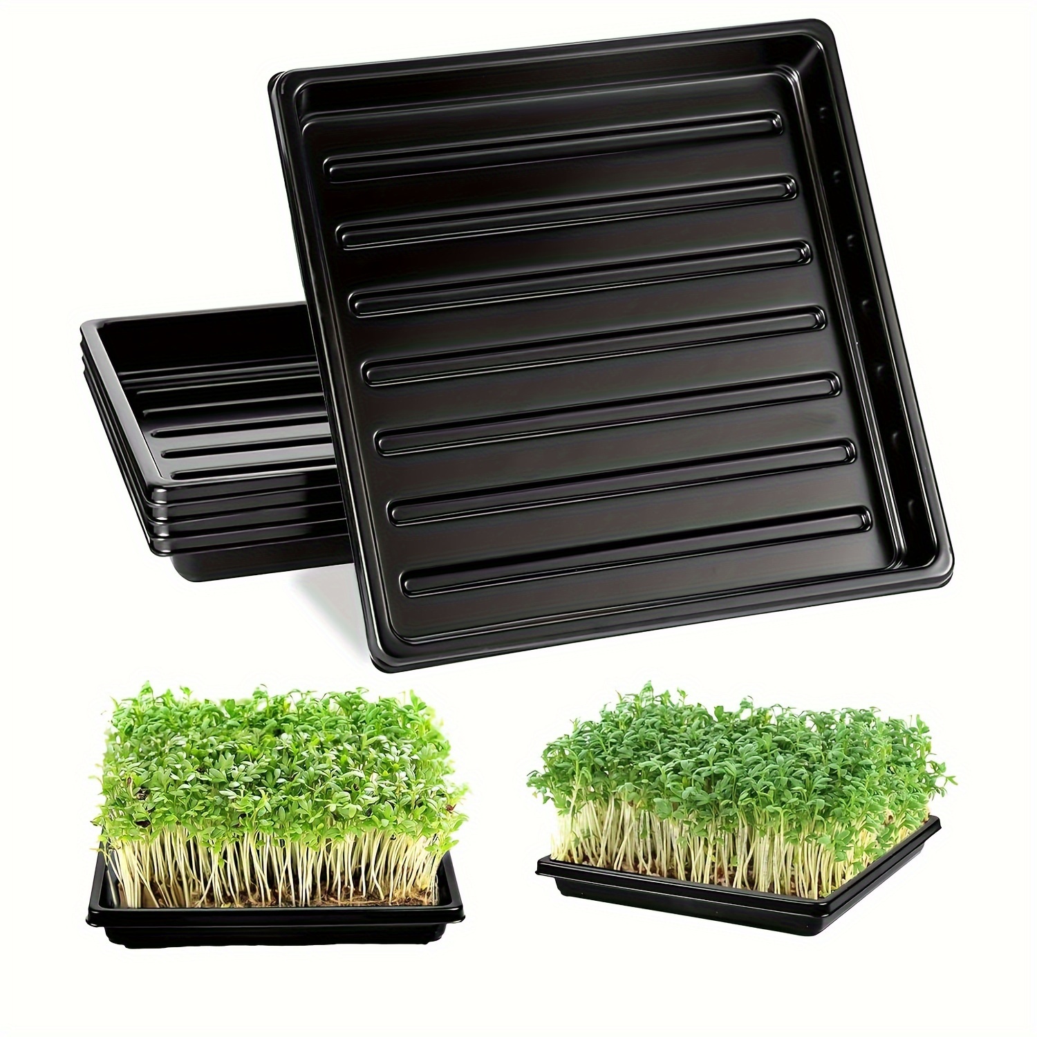 

5 Packs, Garden Plant Growing Trays Without Holes 10" X 10" No Drain Holes Microgreens Growing Trays, Seedling Tray, Wheatgrass Sprouting Tray, Hydroponic Trays, Greenhouse Seed Starter Trays (black)