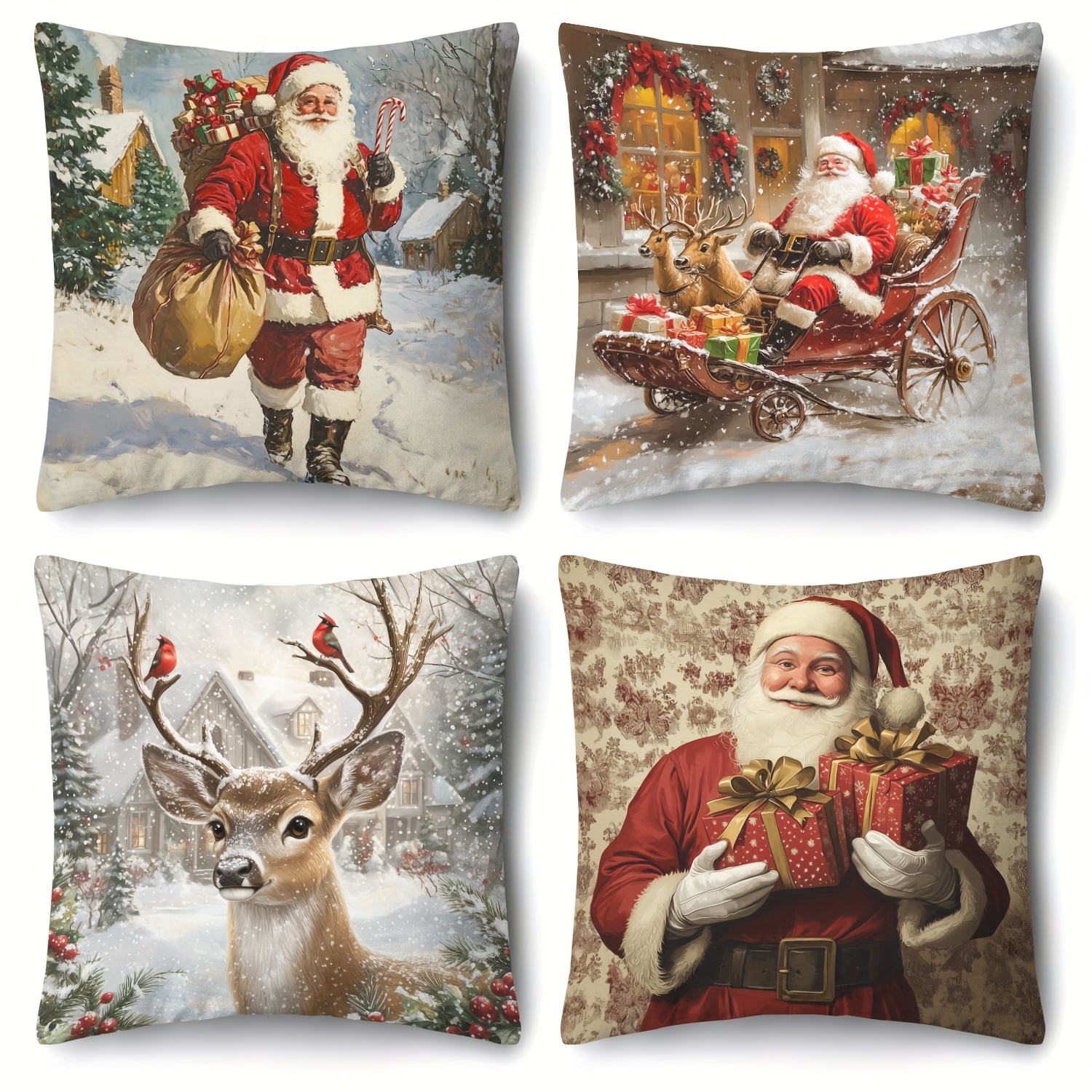 

Christmas Pillow Set With Design As Santa Claus, Reindeer And * 18 Inches - Zipper , Hand Wash - Suitable For Sofas, Beds And Home Decor (excluding Stuffing)