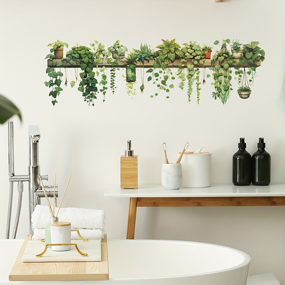 

1pc Plastic Greenery Hanging Basket Leaf Wall Sticker, 35.4 X 11.8 Inches, Rustic Bedroom & Living Room Wall Enhancement Decals, Festive Botanical Farmhouse Decor