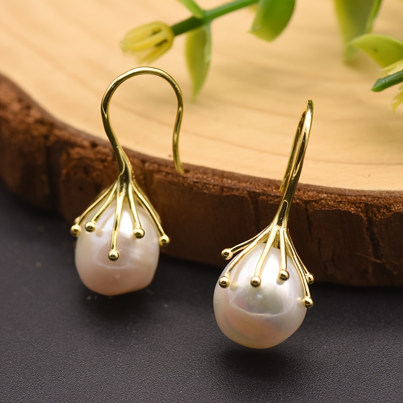 Elegant Easy Imitation Pearl Floral Design Copper Ladies' Earrings | 14K Golden Plated, Versatile for Daily and Party Occasions
