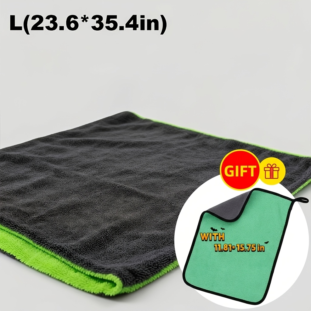 TEMU 1400gsm Dual-sided Microfiber Drying Towel (grey/green) - Extra Large 24x35 Inch For Suv, Truck, Van, High Density Twisted Yarn For Water