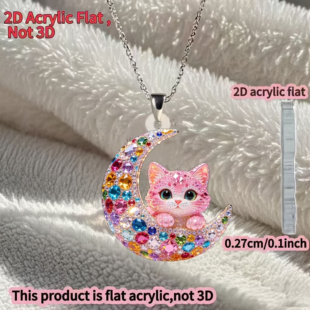 Cute Kitten Acrylic Pendant Necklace, DIY Gift