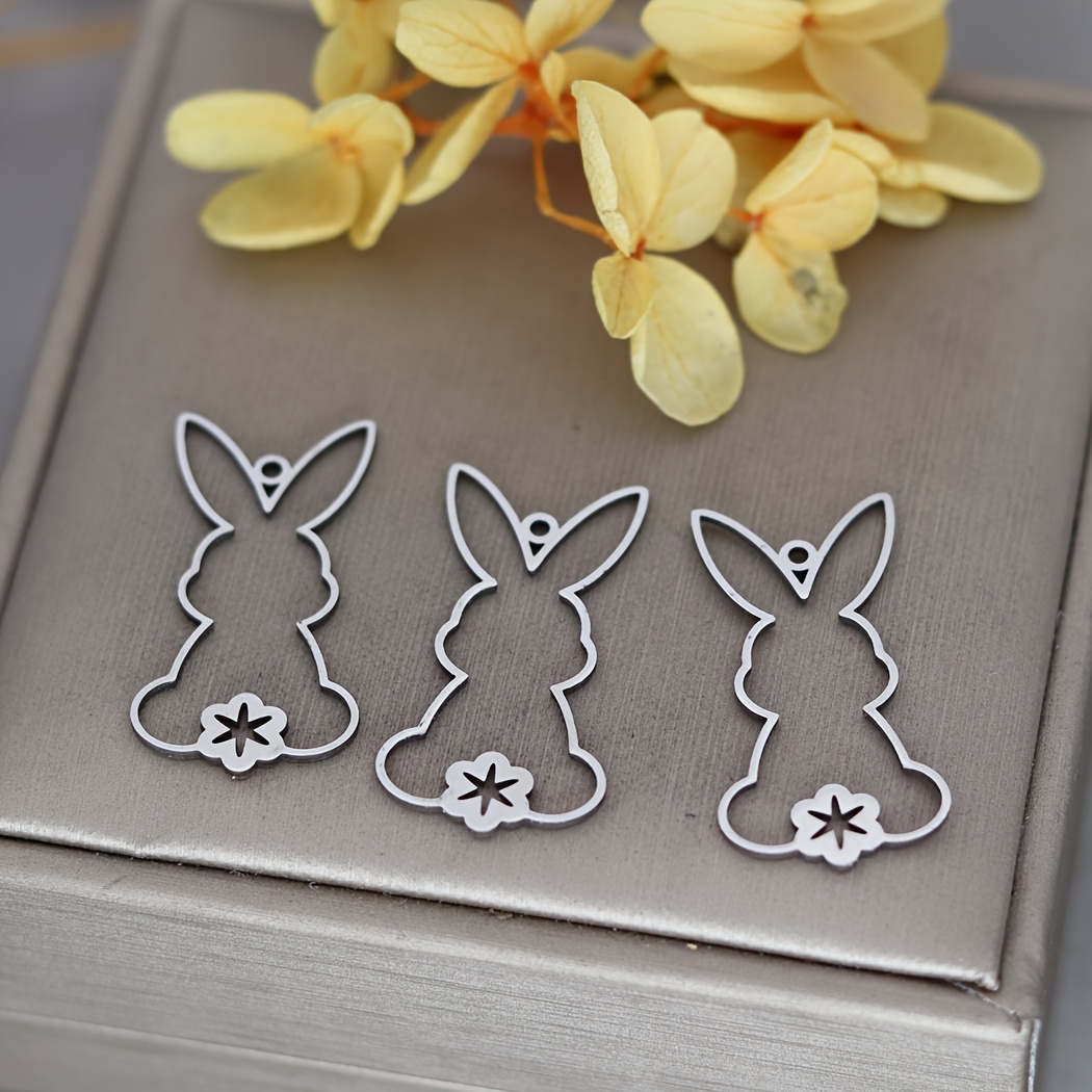 TEMU 3pcs Cute Rabbit Line Snowflake Stainless Steel Pendant Charms For Jewelry Making Diy Craft Minimalist Earrings Necklace Accessory
