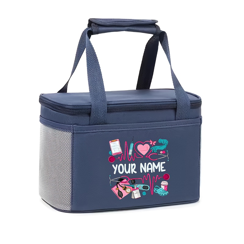 TEMU Custom Large-capacity Nurse Print Tote Lunch Bag - Durable Polyester Shoulder Bag With Multiple Pockets, Zipper Closure, And Mixed Colors, Ideal
