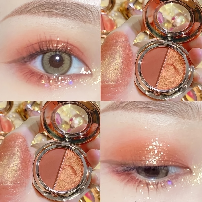 2 color   matte and glitter eyeshadow palette gentle makeup for daily   outer corner contouring and lower lash line highlight portable mini makeup palette