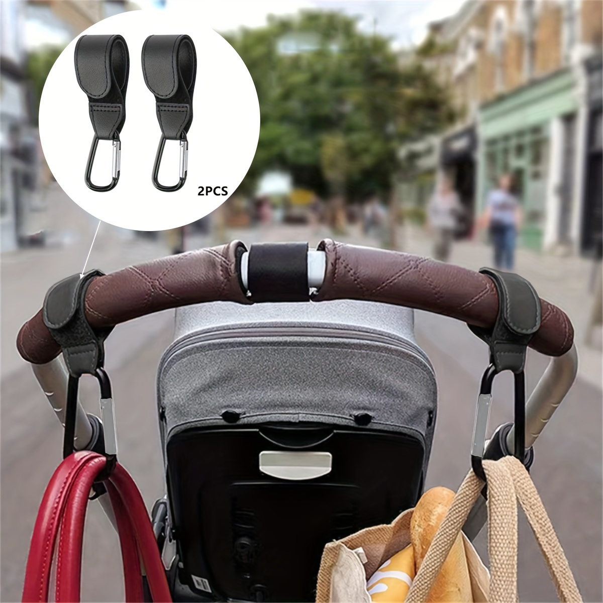 

2pcs High-end Pupu Pu Leather Quality Stroller Hook; High Capacity Universal Version Stroller Hook Accessories; Portable Stroller Hanging Bag Storage Stroller Hook 2pcs Pack