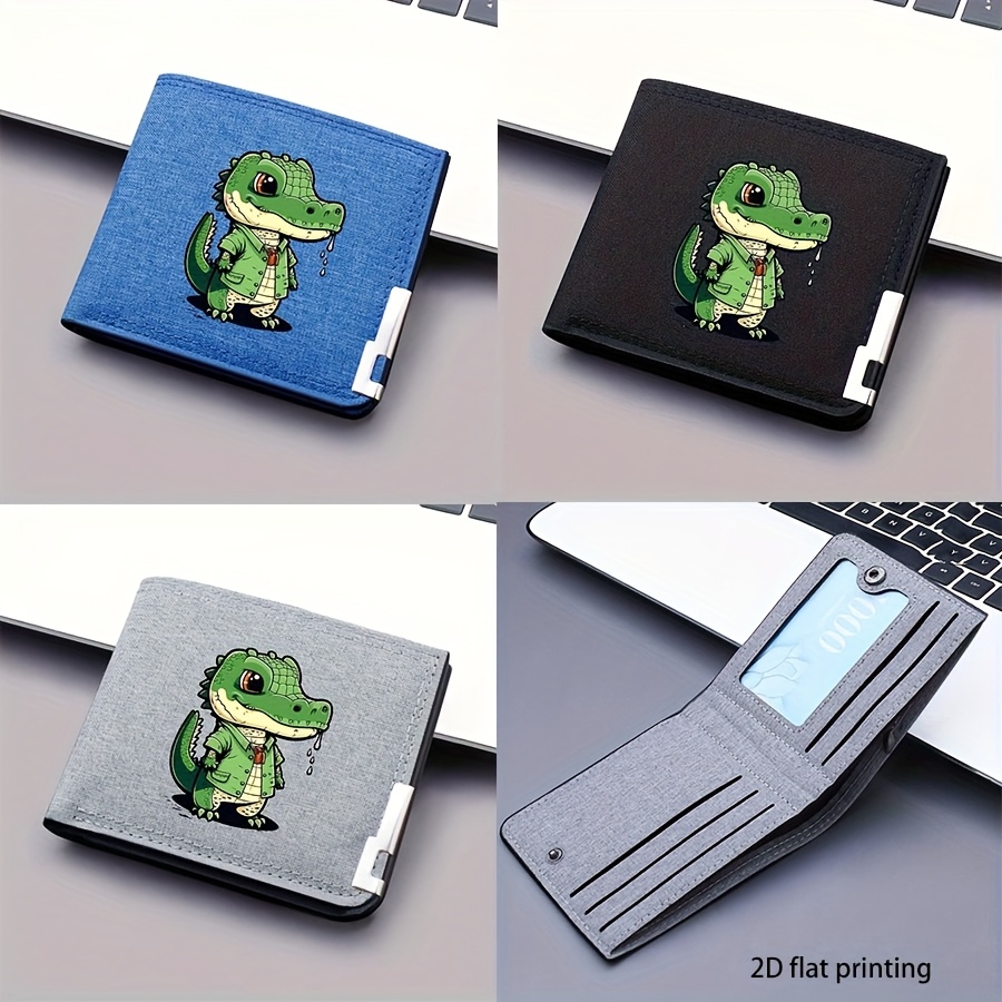 Nuevo Cartera Corta para Hombres con Patrón de Dinosaurio y Múltiples Ranuras para Tarjetas, Impresión Plana en 2D