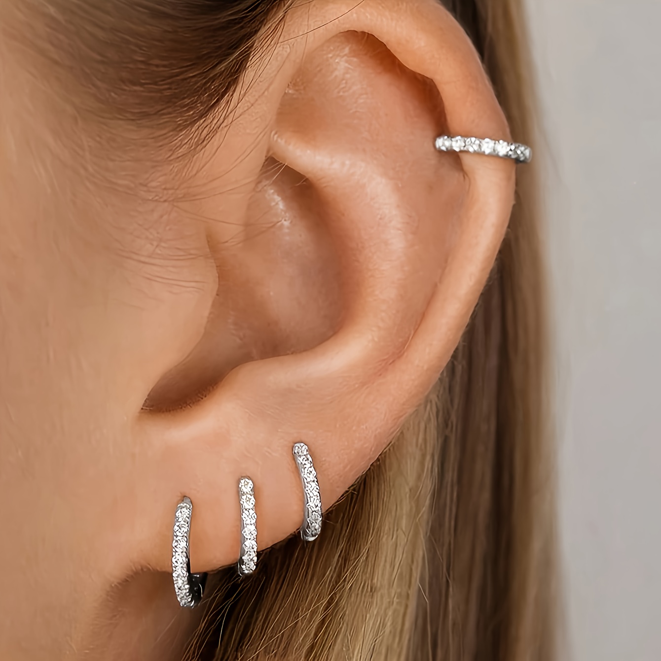 8 Piece Copper Hoop Earrings Set with Rhinestones