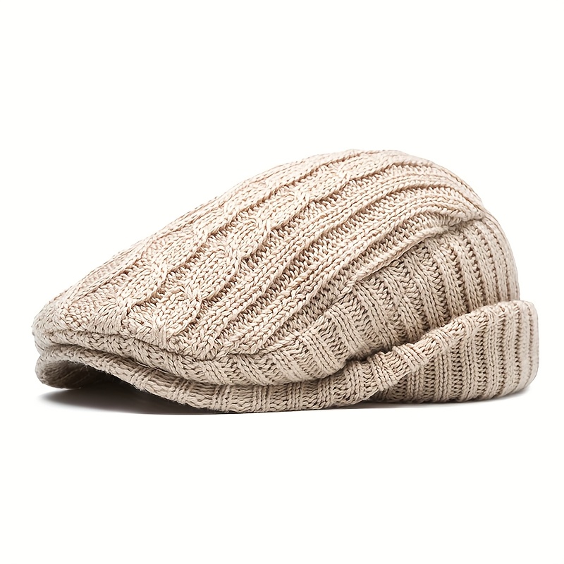Image of Autumn And Winter Knitted Hat British Newsboy Hat Winter Versatile Hat Fleece Warm Men's Duck Tongue Hat