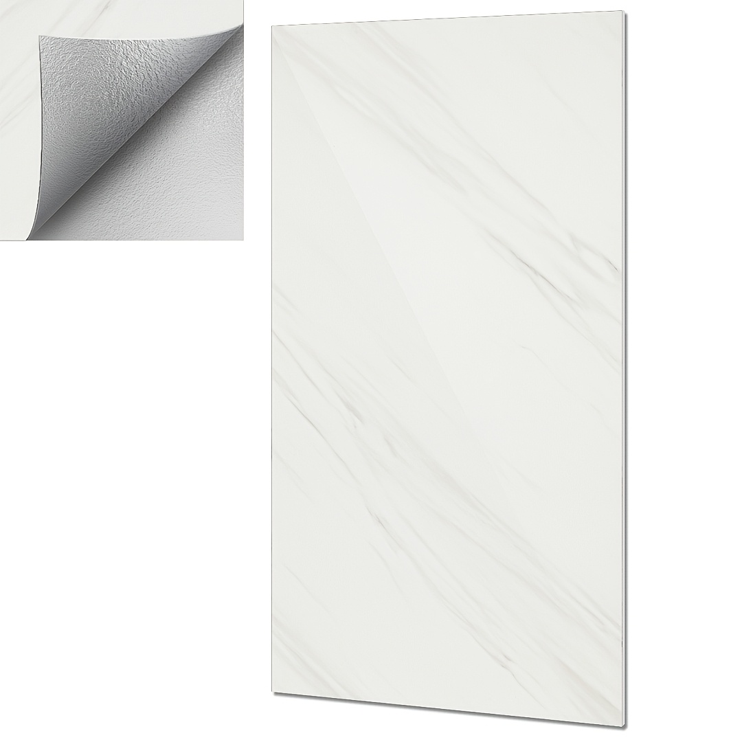 Image of 60/100-pack Self-adhesive Marble Wall Panels Set - Oversized White & Gray/black Marble Sheets, Peel And Stick Removable Vinyl Planks, Bathroom, Kitchen, Living Room - Glossy End, /remove
