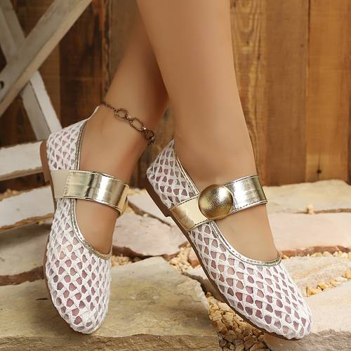 zapatos de moda para mujer de color liso con una sola tira, , punta redonda, diseño de malla hueca transpirable, estilo casual , versátiles para varios atuendos, ropa , , sandalias, zapatos de mujer, zapatos de halloween