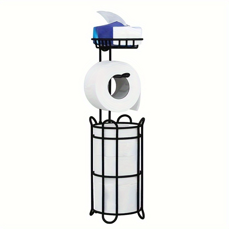 TEMU Porte-Papier Toilette en Fer avec Étagère et Distributeur de Rouleaux - Idéal pour le Stockage de Salle de Bain, Support de Rouleau de Papier