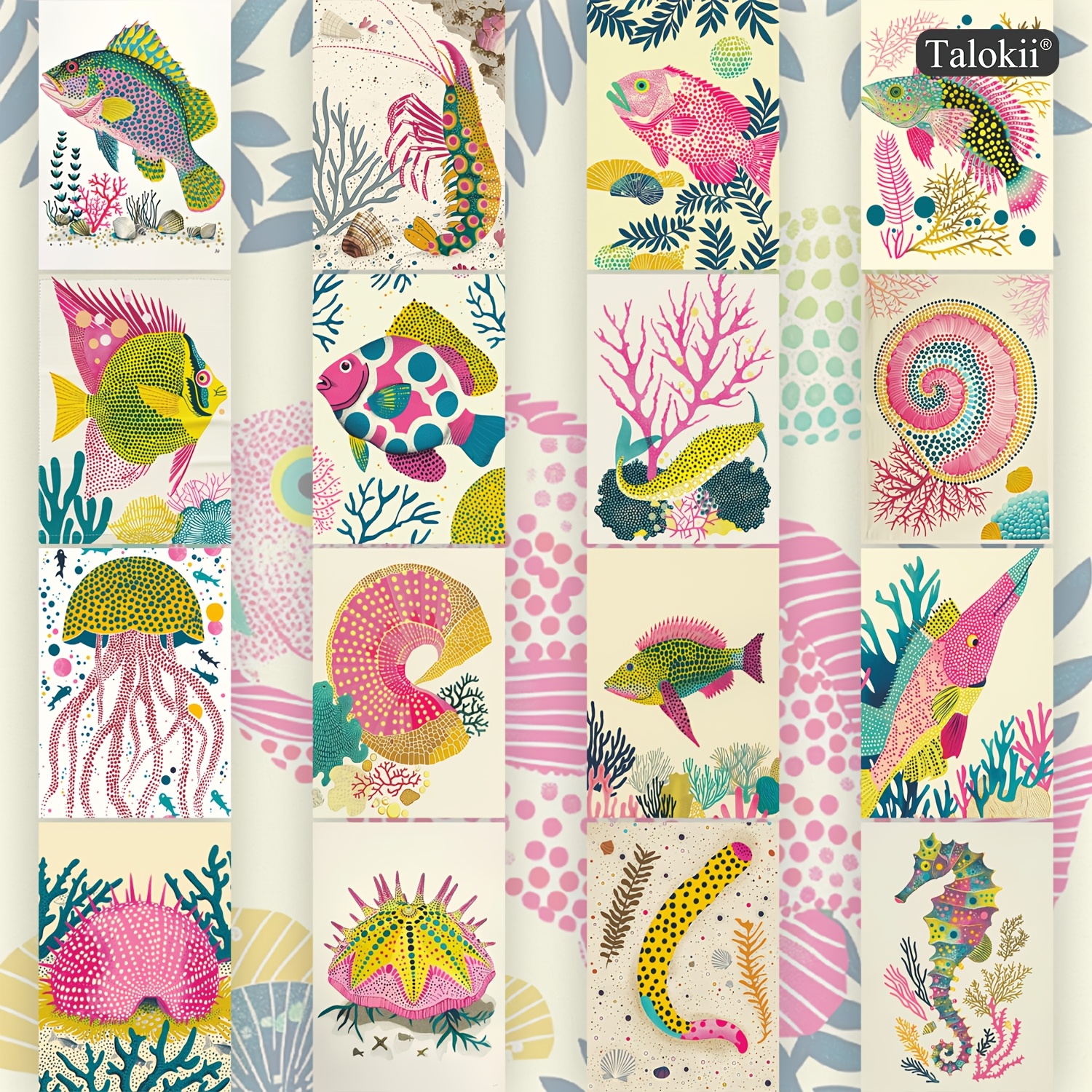 TEMU Lot de 16 cartes postales colorées de , 10 x ( 4 x 6 pouces), cartes d'illustration vibrantes marine pour le journaling, le collage mural, les