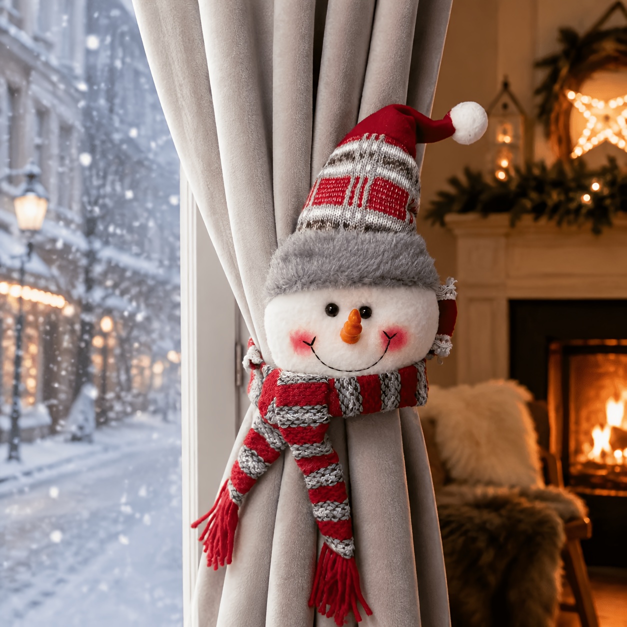 TEMU Christmas Holiday Decorations: Santa Claus, Snowman, Reindeer, Retro Curtains, Curtain Rings, Christmas-themed Decorations, Window Display