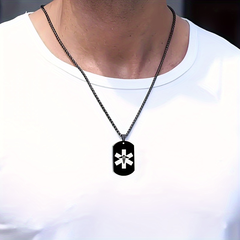 Custom Alarm Necklace ID Name Phone Number Initials Pendant Necklace Men