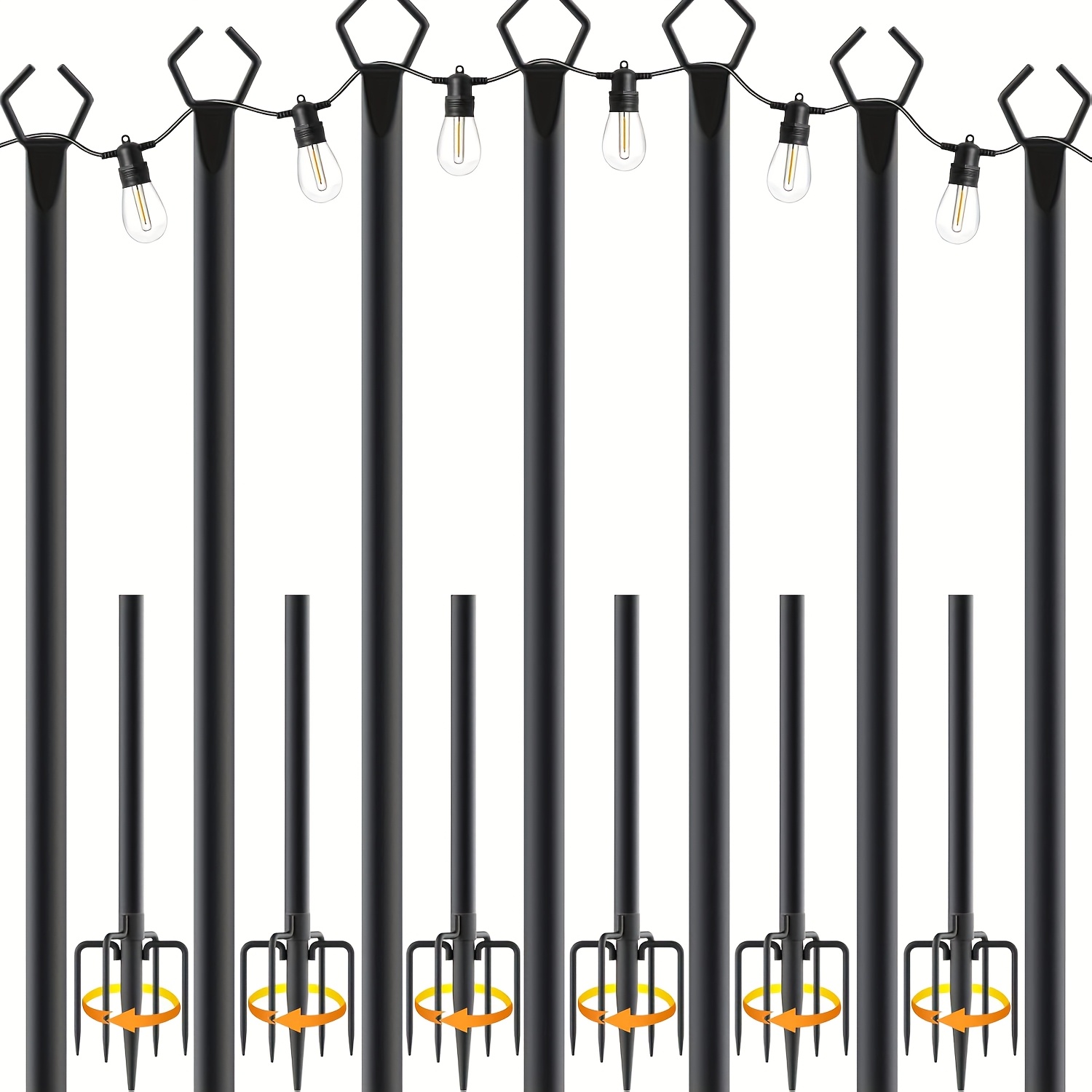 TEMU 7 Packs Of 10 Feet, String Light Poles For Decks, Metal String Light Poles For Outdoor Hanging, Suitable For Outdoor Decorating Gardens,