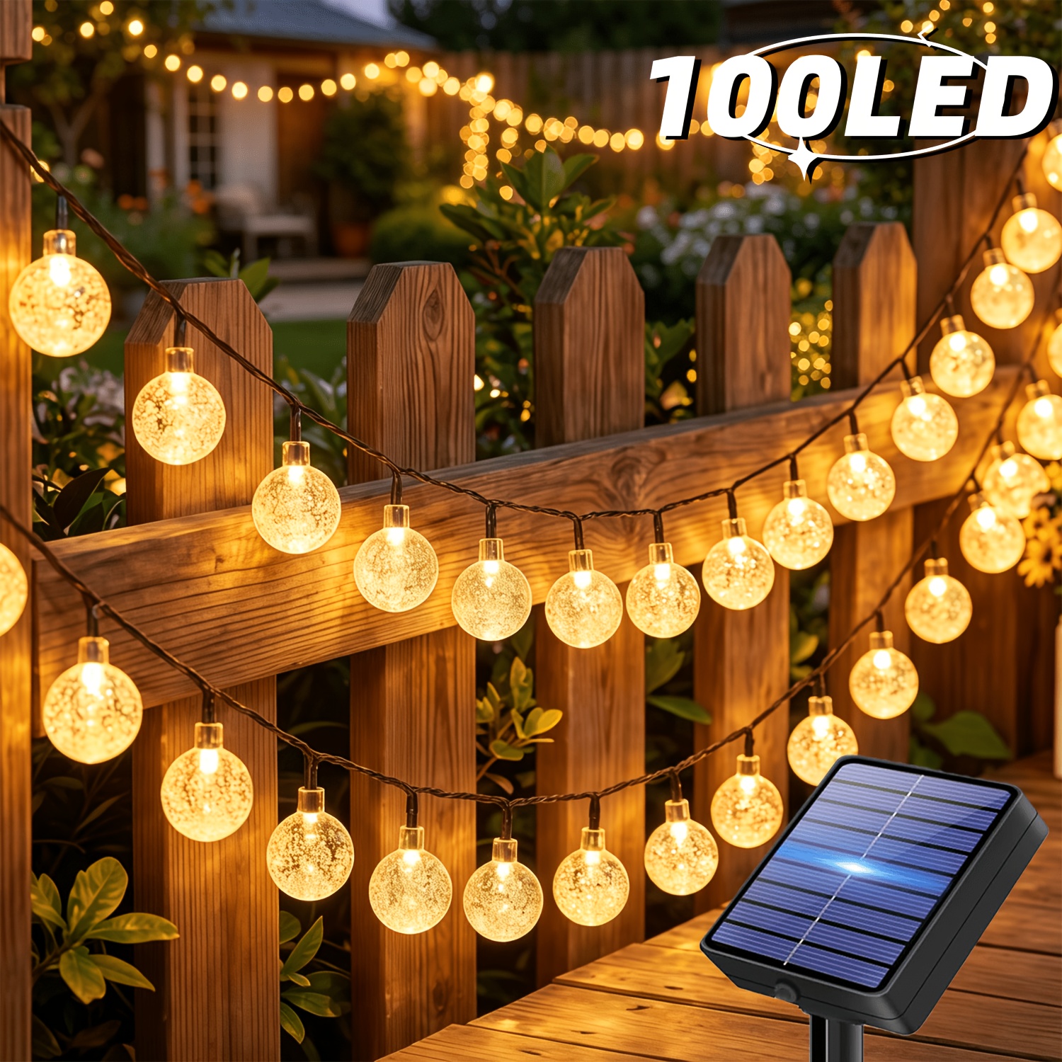 TEMU Guirlandes Lumineuses Solaires d'Extérieur, 100/50/20 LED Boules Lumineuses, 8 de Guirlandes Féériques Suspendues avec Capteur de Lumière