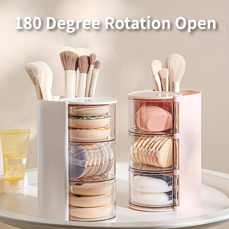 3 layer cosmetic storage box 180 rotating powder puff storage box desktop makeup brush holder   egg   holder makeup tool storage rack christmas valentines day birthday gift hair accessory storage box
