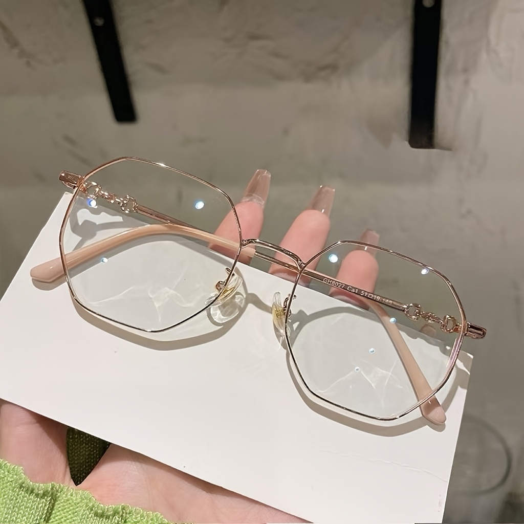 Hexagon Gold Non Prescription Glasses Women&*;s Hexagonal Metal
