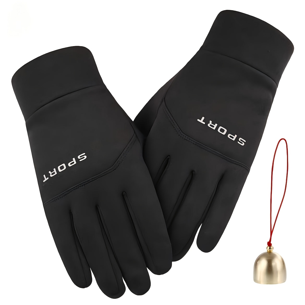TEMU 3pcs Set (2pcs Winter Gloves And 1pc Wind Chime), Suitable For Smartphones - Cold-proof And Warm Gloves, Ideal For Outdoor Cycling, Fishing,
