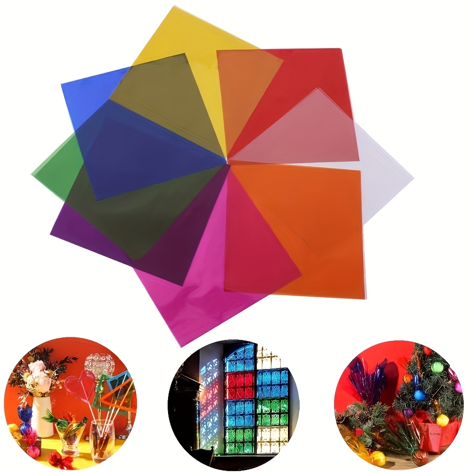 TEMU Papier de Cellophane Multicolore à 60 Feuilles pour Bricolage, Feuilles de Couleurs, Film Plastique pour Emballage Cadeau, pour Décorations