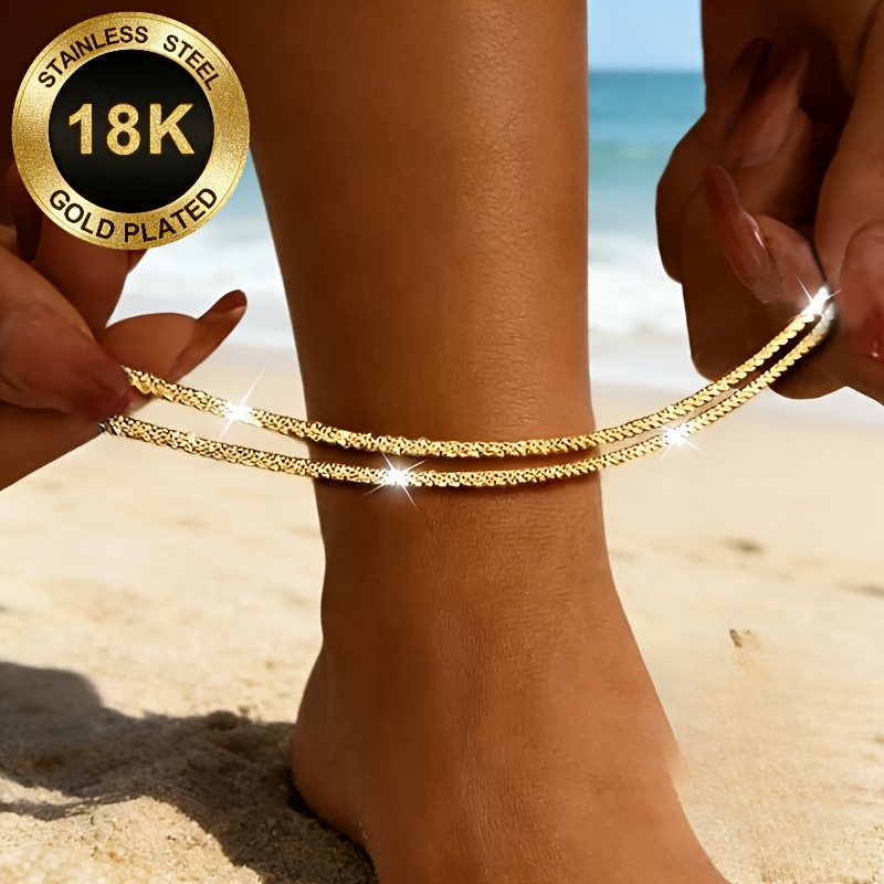 TEMU 2pcs Set Of High-quality 316l Stainless Steel, 18k Gold-plated Elegant And Exquisite Anklets. Versatile Jewelry Suitable For , Jewelry Additions