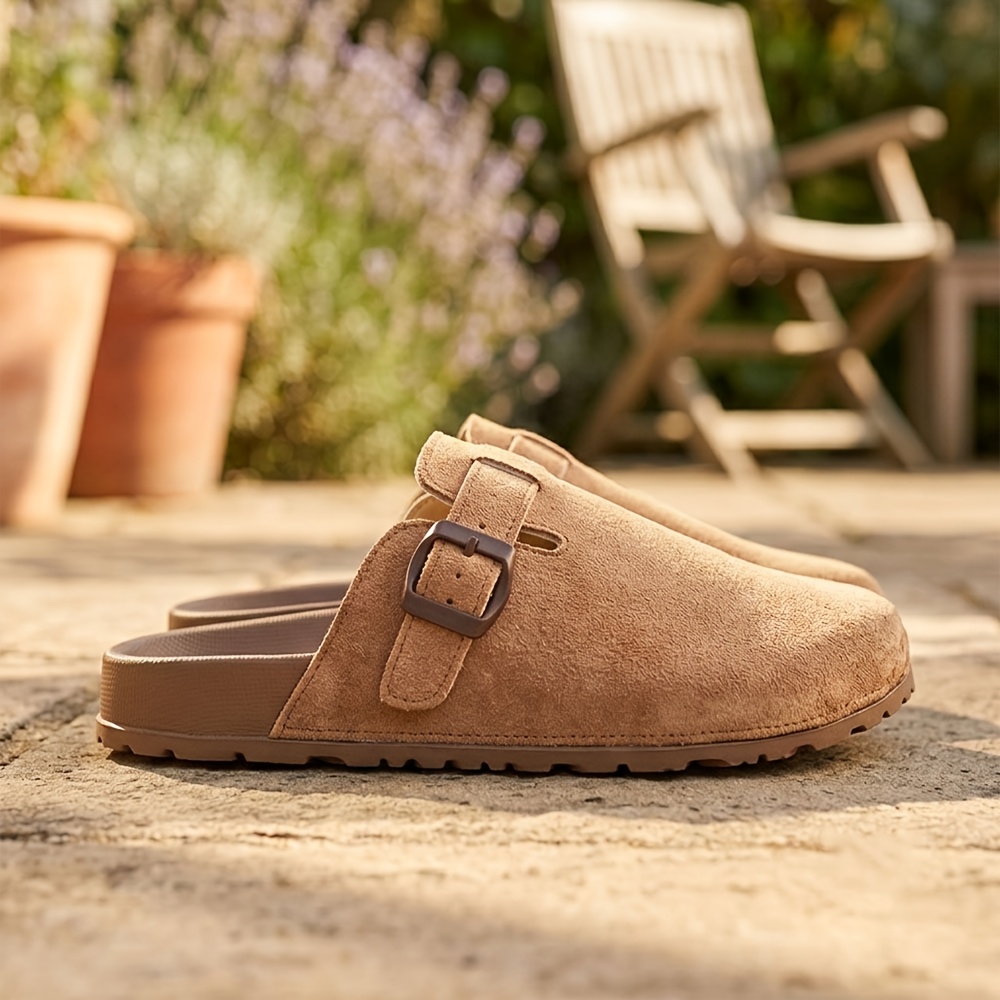 TEMU Smalleyes Men's Stretch Wide-toe Single-buckle Mule Slides, Soft And Smooth Casual Outing Item. Single Buckle Strap With Flexible Adjustment For