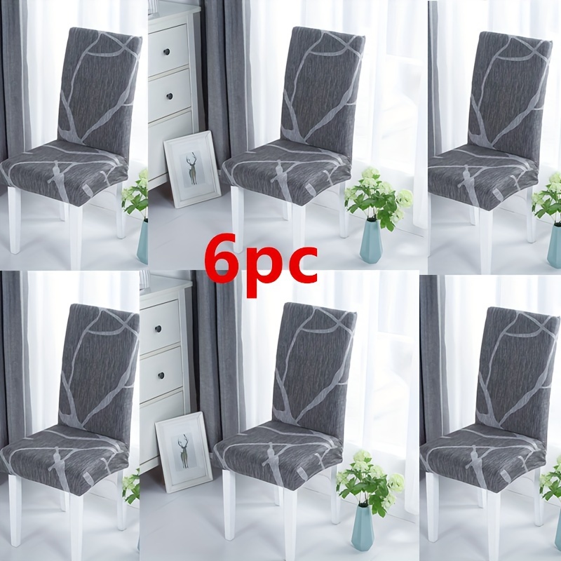 Image of 4/6pcs Stretchable Print Chair Covers - Machine Washable, Elastic Slipcovers For Dining Chairs In Living Room, Office, Home Decor - Perfect For Parties & Birthdays