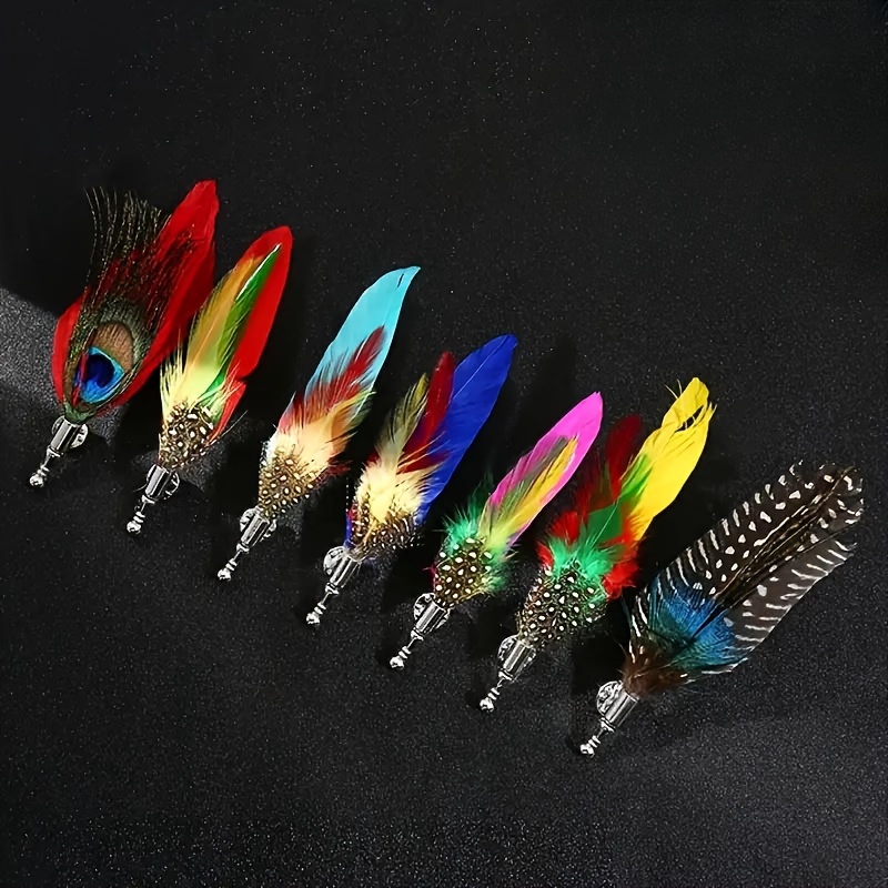 

1pc Colorful Simulated Feather Brooches Lapel Pins, Dress Suit Chic Accessory, For Men And Women
