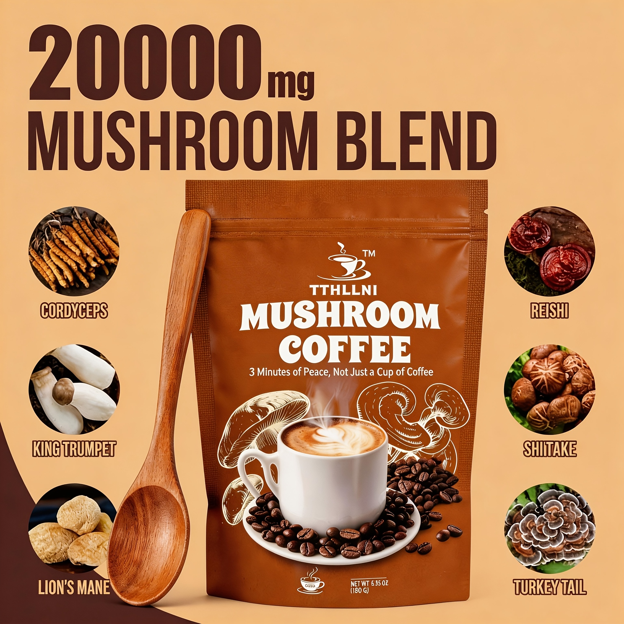 Mutsweet Mushroom Coffee Powder, Organic Superfood Blend, Lion's Mane, Reishi, Energy, Focus, Immune, 8 oz