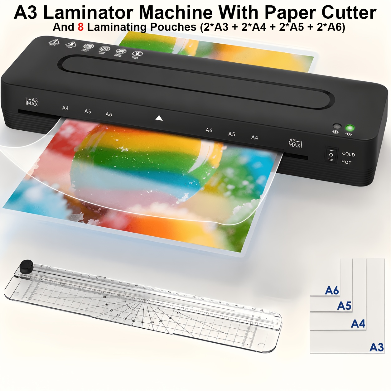 A3 Laminator Machine - 13-inch Cold And Thermal Laminator With Sheets, Lamination Machine With Paper Trimmer And Corner Rounder For Home Office School Use
