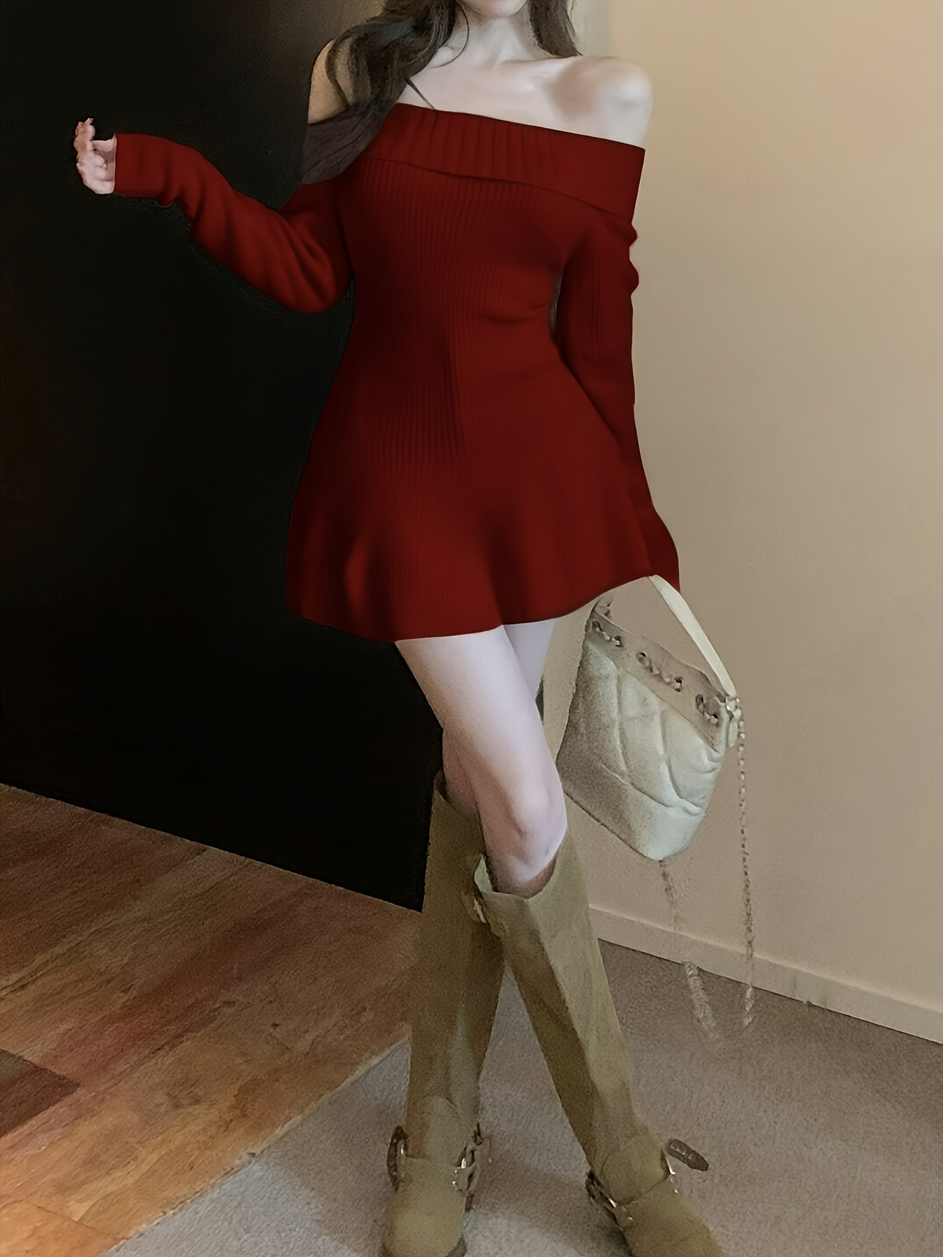 western christmas gift dress solid color v neck hem