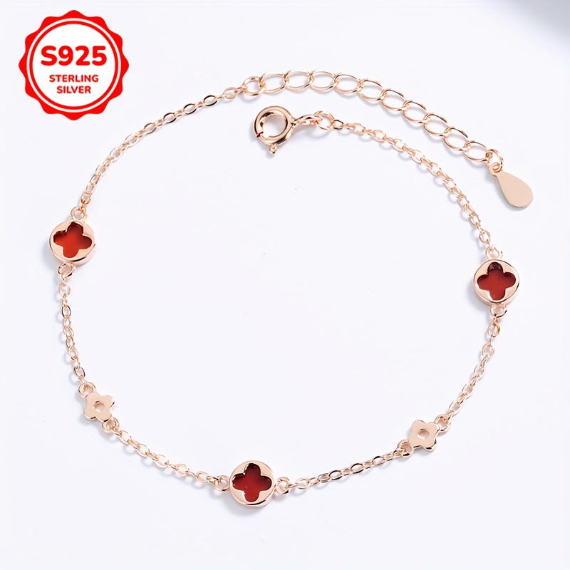 One Piece S925 Silver Lucky Clover Natural Agate Bracelet