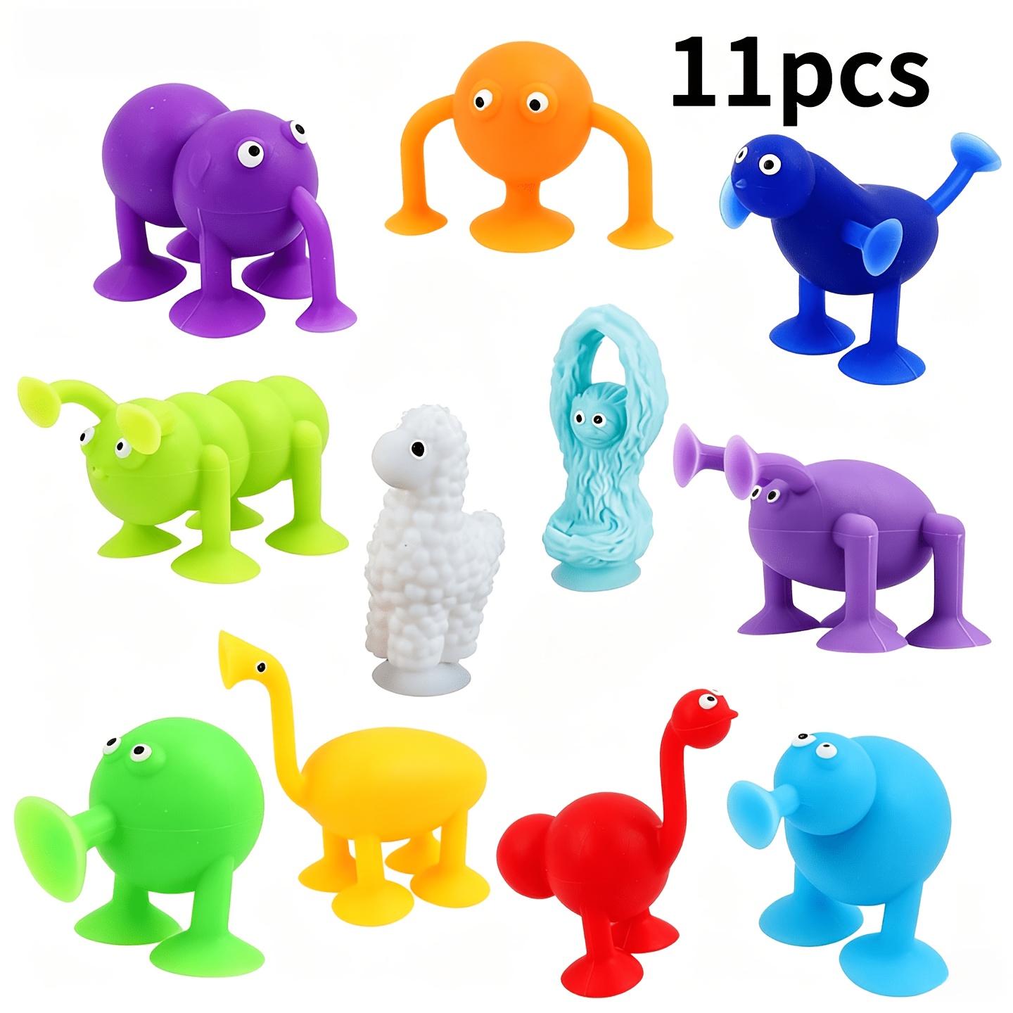 TEMU Cottibe 11 Styles Of Animal Toys - Abstract Animal Suction Cups, Office Leisure Stress Relief, Holiday Party Room Decoration, Desktop And Window