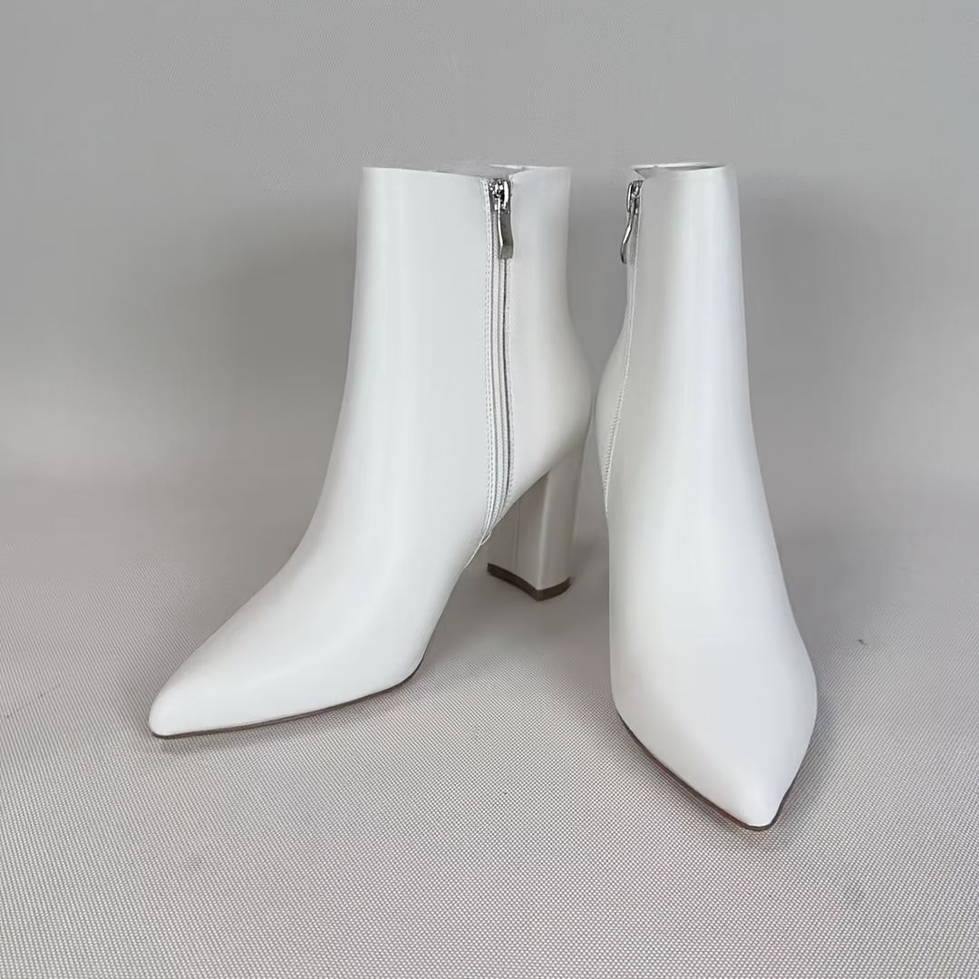 womens pointed toe block heel ankle boots side zipper - Temu