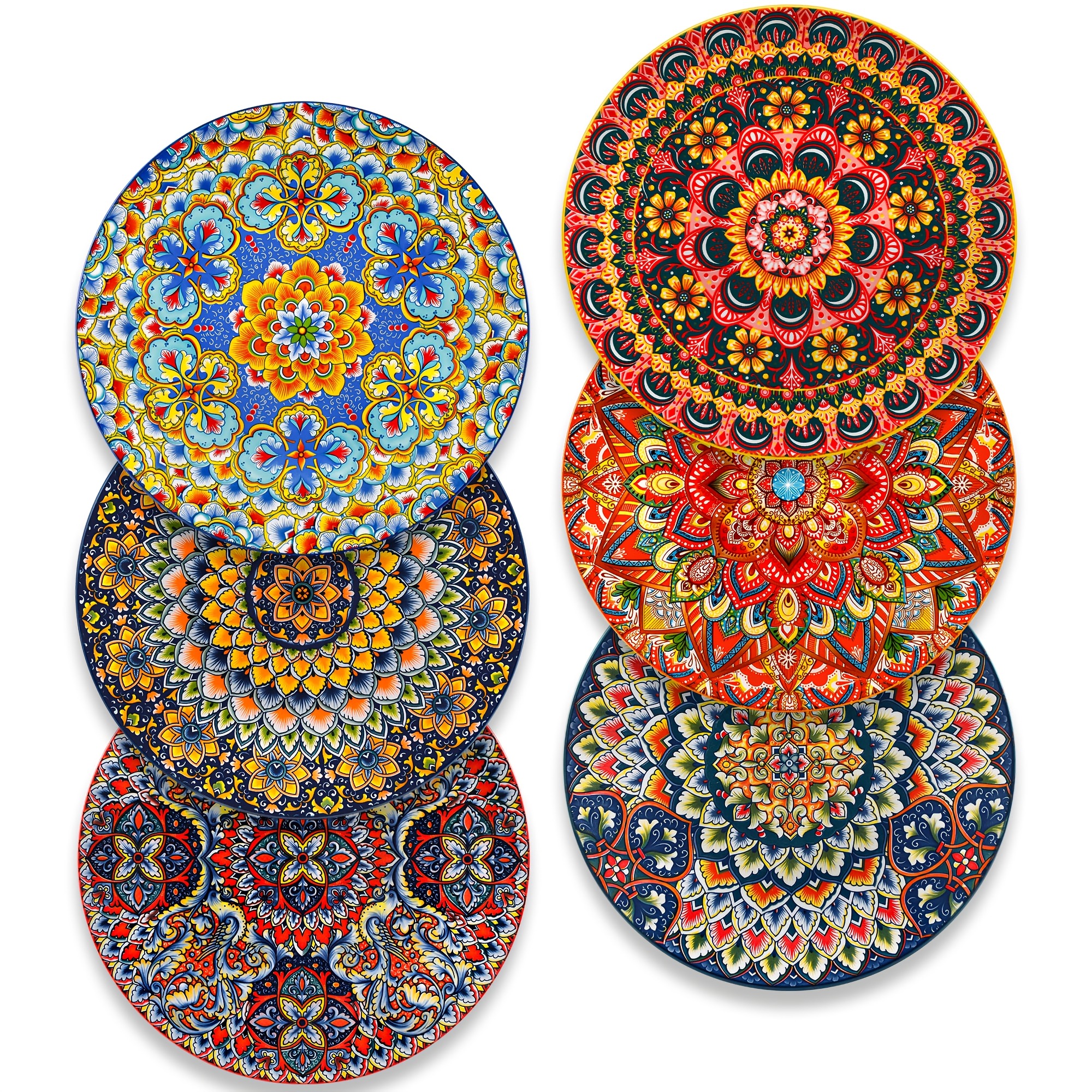 Image of 6pcs Bohemian Large Round Porcelain Dinner Plates Suitable For Dinner, Elegant Tableware For Holiday Dining, Dinner Parties, Everyday Use - Plates For, Restaurants, Cafes - - Dinner Plate Set