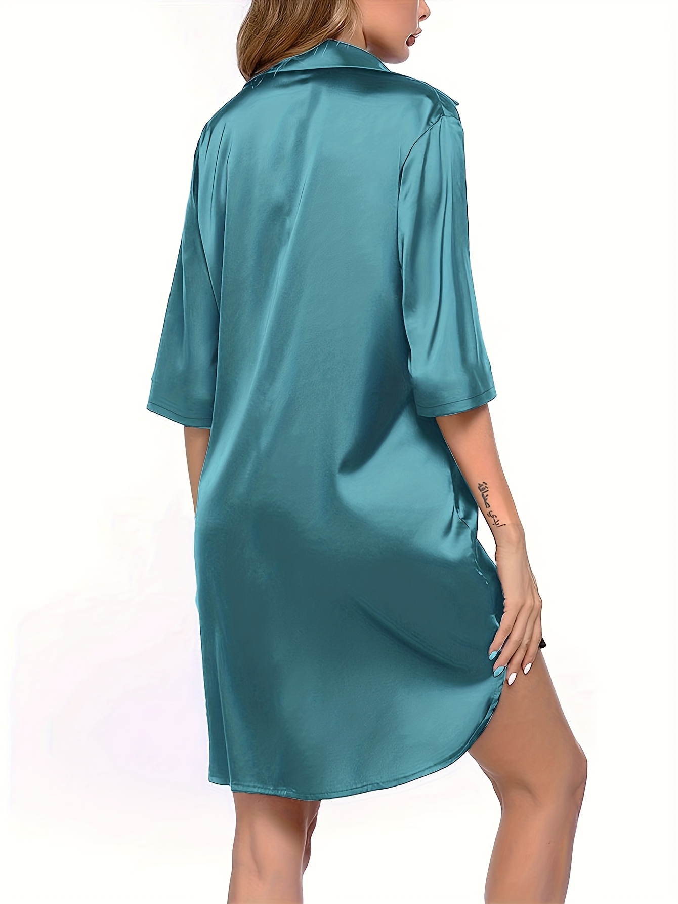 robe dress women short sleeve button solid color Temu