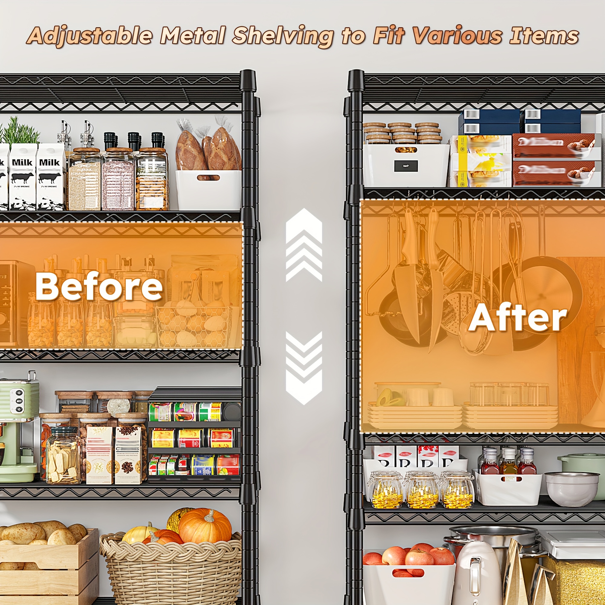 73.6 Inches High Wire Shelving on Wheels, Deep Storage Shelves with Mobility, 73.6 Inches High Metal Shelving Unit with Adjustable Five Tiers, Robust Metal Shelves for Storage