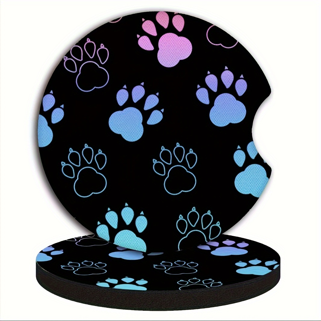 Car Cup Coasters That Water, A Set Of 2 Neoprene Car Coasters With Finger , Suitable For Men And Women, Featuring A Gradient Dog Paw Print Design