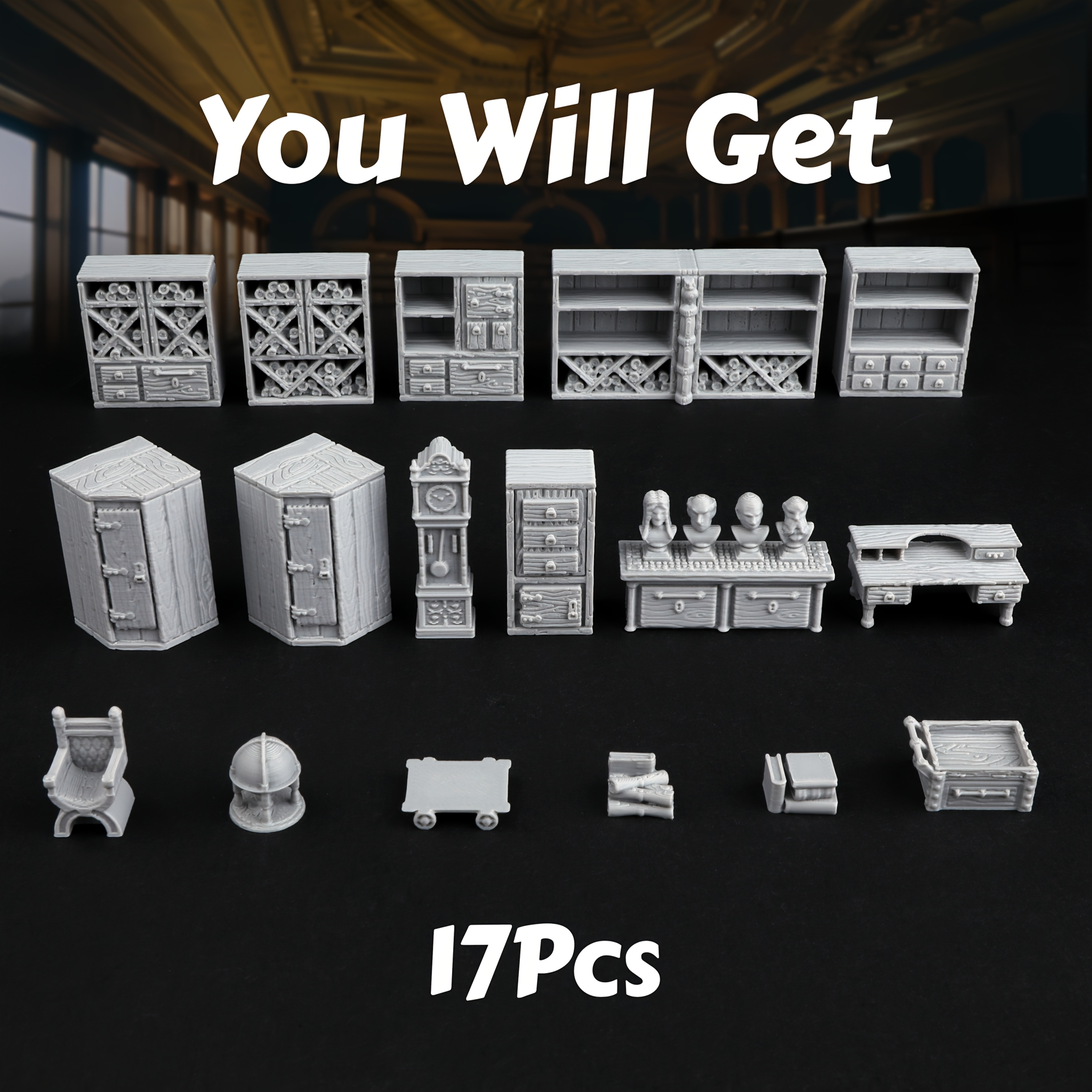 Image of 28mm Fantasy Library Scene Terrain Set, Rpg Scene Building Accessories For Role-playing Board Games, Modular Terrain Design For Ttrpg Tabletop Games