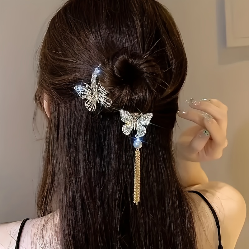 Ladies Classic Fashion Rhinestone Tassel Design Hair Clip, Suitable For Daily And Holiday Headwear, For Photos, Gifts - Single Item