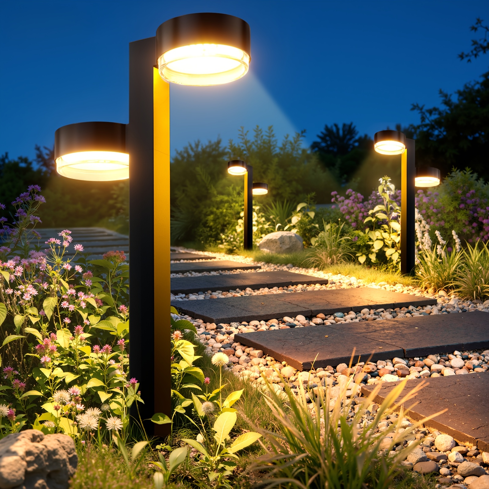 E-shop 4er-Pack Solar-Wegeleuchten für draußen, hellere Dual-LED-Solarleuchten IPX5, 24 LED-Perlen Solar-Gartenleuchten für Gartenwege, Landschaftsbau,