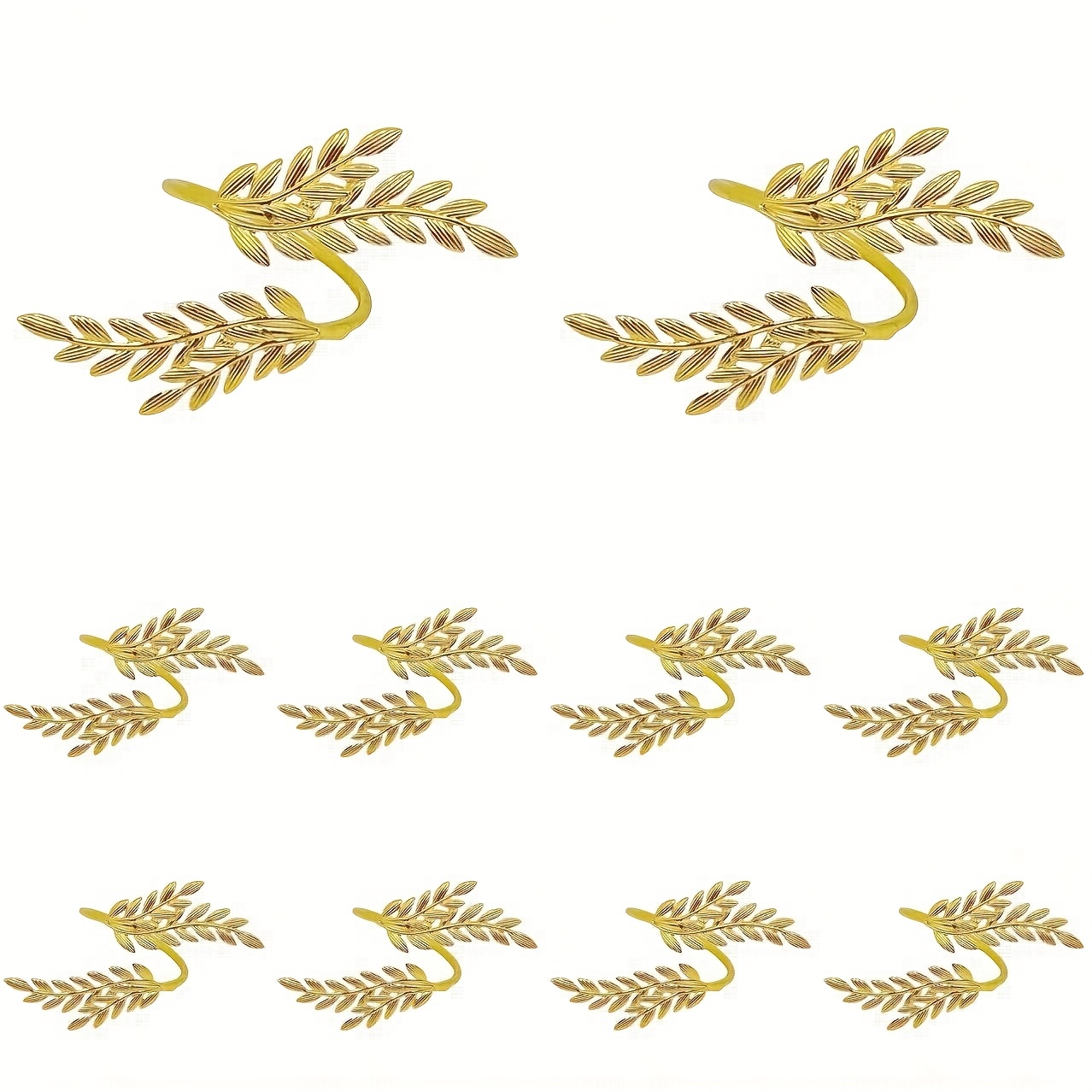 TEMU 10pcs Elegant Golden Wheat Napkin Rings - Polished Cast Iron, Solid Color With Detailed Leaf Design For Weddings, Thanksgiving, Easter, And