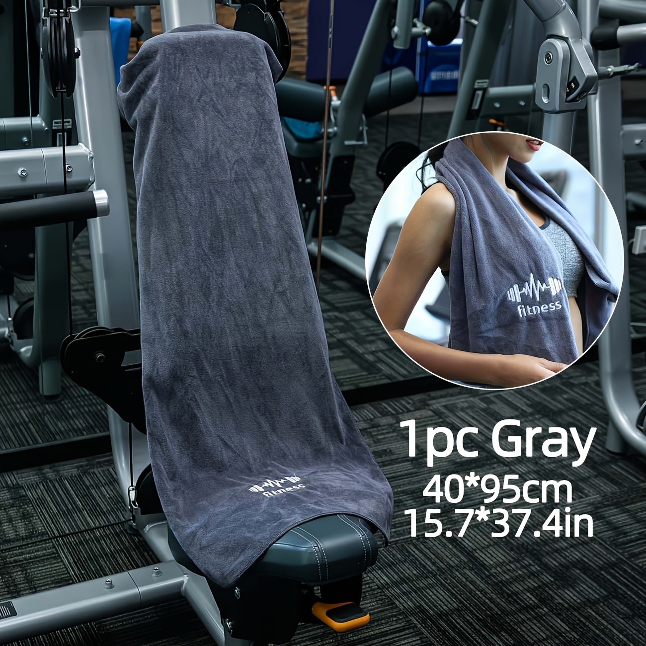 TEMU Sports Towel 40*95cm / 15.7*37.4in Modern Soft Polyester Fitness Towel With Pocket, Super Absorbent Rectangular Knit Cloth Towel, Suitable For