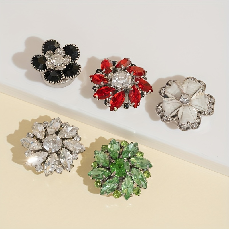 Copribottoni Floreali 3D In Lega – 5 Pezzi, 3,8 Cm, Con Strass, Chiusura A Clip, Per Camicette E Abiti