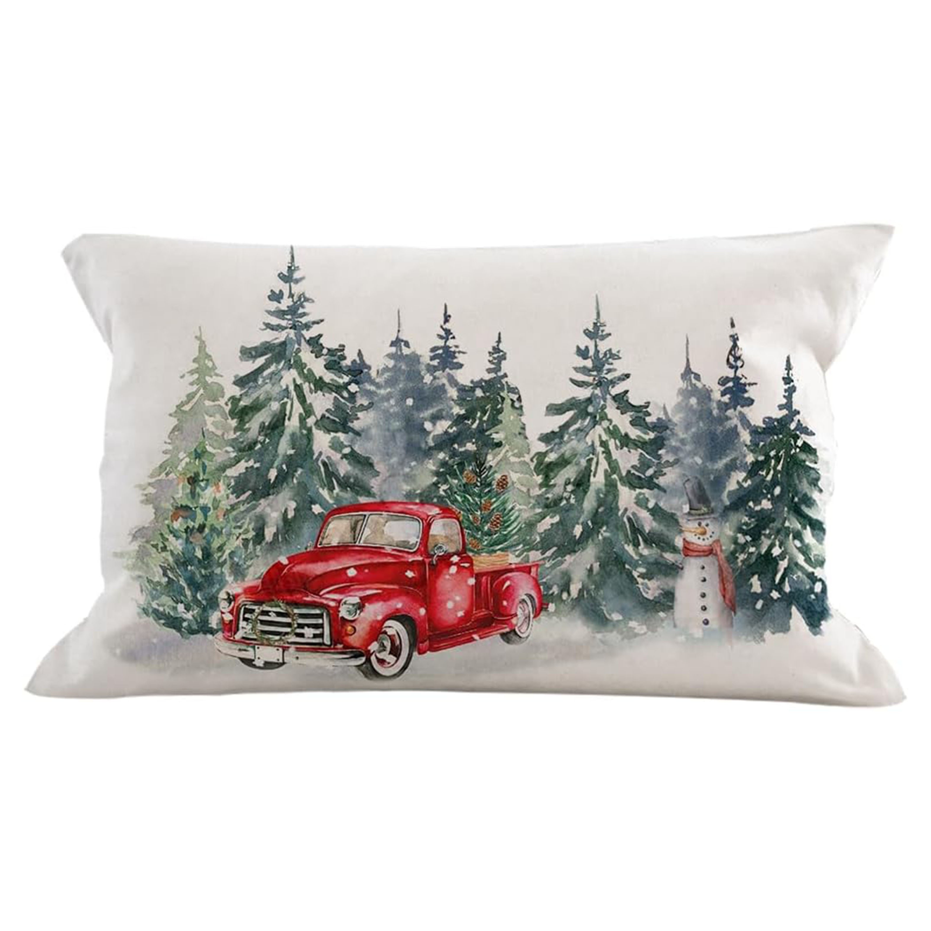 TEMU Couvre-lit de Noël festif : 12x20 pouces Décorations de vacances Arbres de pin au trait d'eau et housse de coussin rouge pour lit, fauteuil,