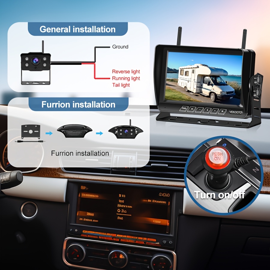  wf8 7 monitor with 1 2cam 1080p 7   monitor and rv backup camera wireless bsd system pre wired for   system recording   rear view camera clear night vision for trailer   truck Product details 1